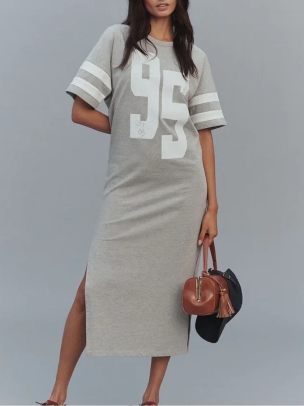 NWOT Anthropologie Daily Practice Graphic T-Shirt MIDI Dress in Grey